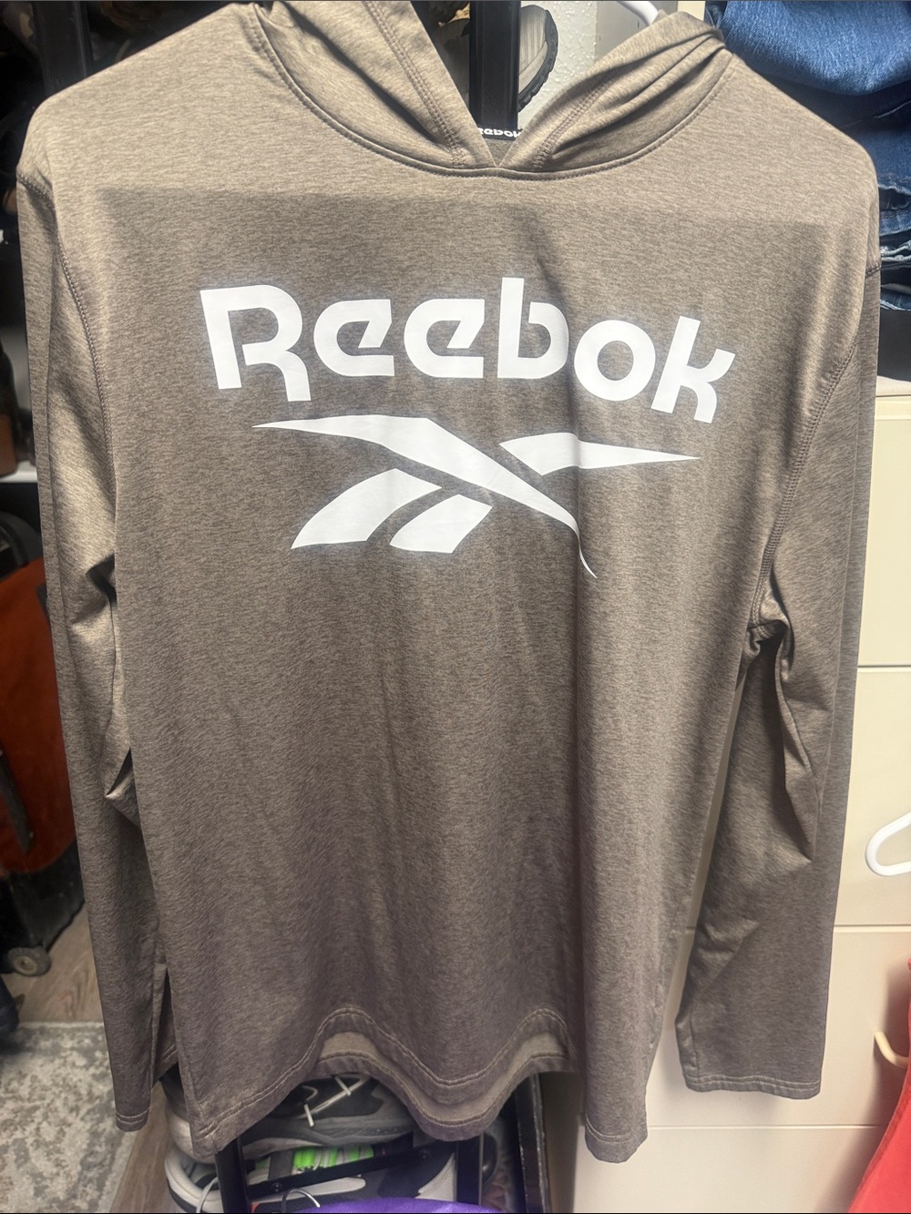 Reebok Brown Hooded Long-Sleeve Shirt with White Logo